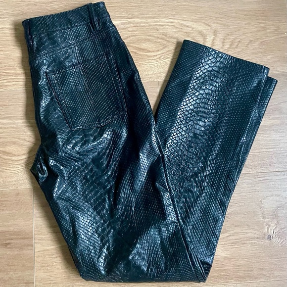 Wilfred Melina Faux Leather Python Snake Print Pants Black Straight Leg Size 2 - Picture 3 of 13